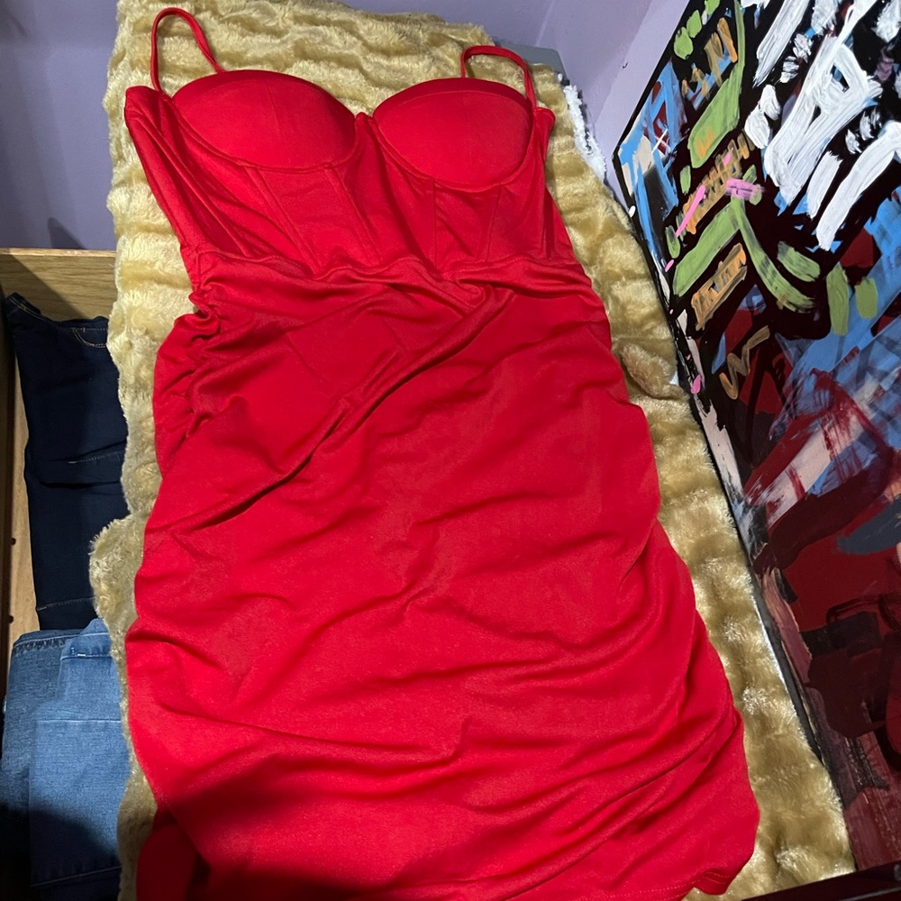 Spaghetti strap red dress knee length Large